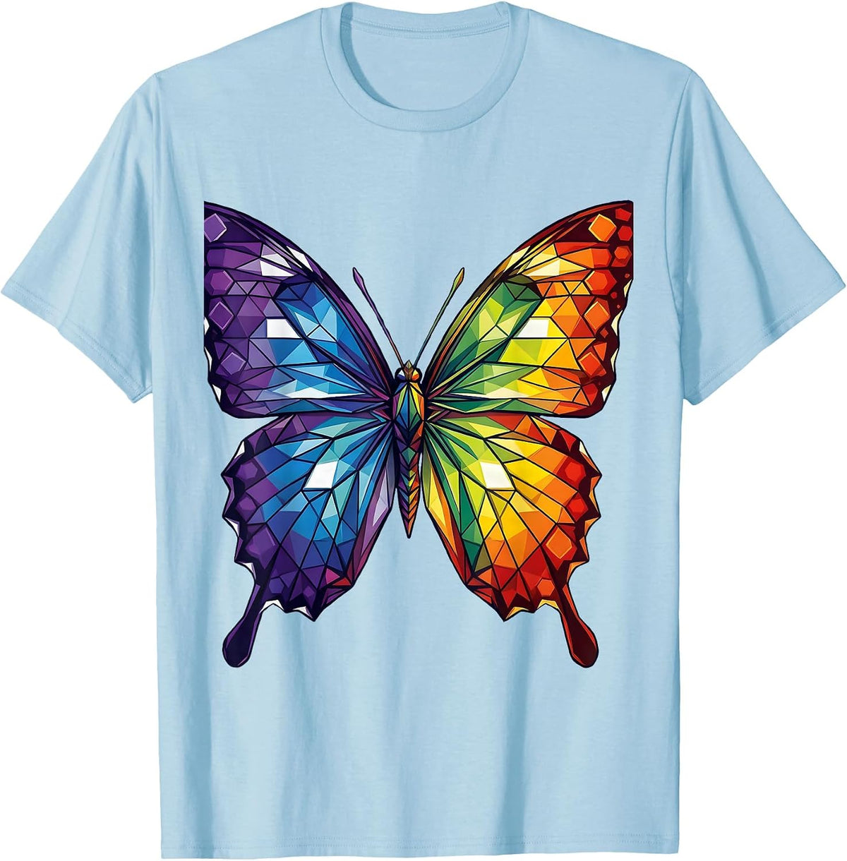 Men's Autism Awareness Rainbow Butterfly Wings Design T-Shirt - Baby Blue