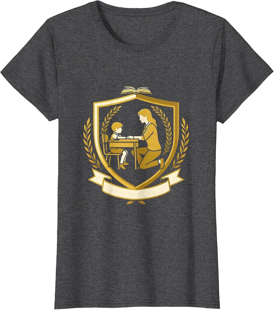 Women's SPED Teacher Kneeling With Student Graphic T-Shirt - Dark Heather Grey
