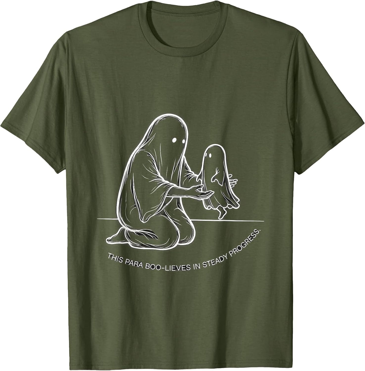 Men's This Para Boo-lieves In Steady Progress Ghost T-Shirt - Olive Green