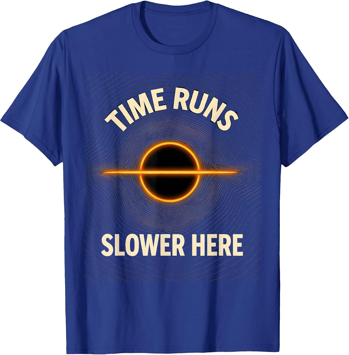 Men's Time Runs Slower Here Topographic Black Hole Physics T-Shirt - Royal Blue