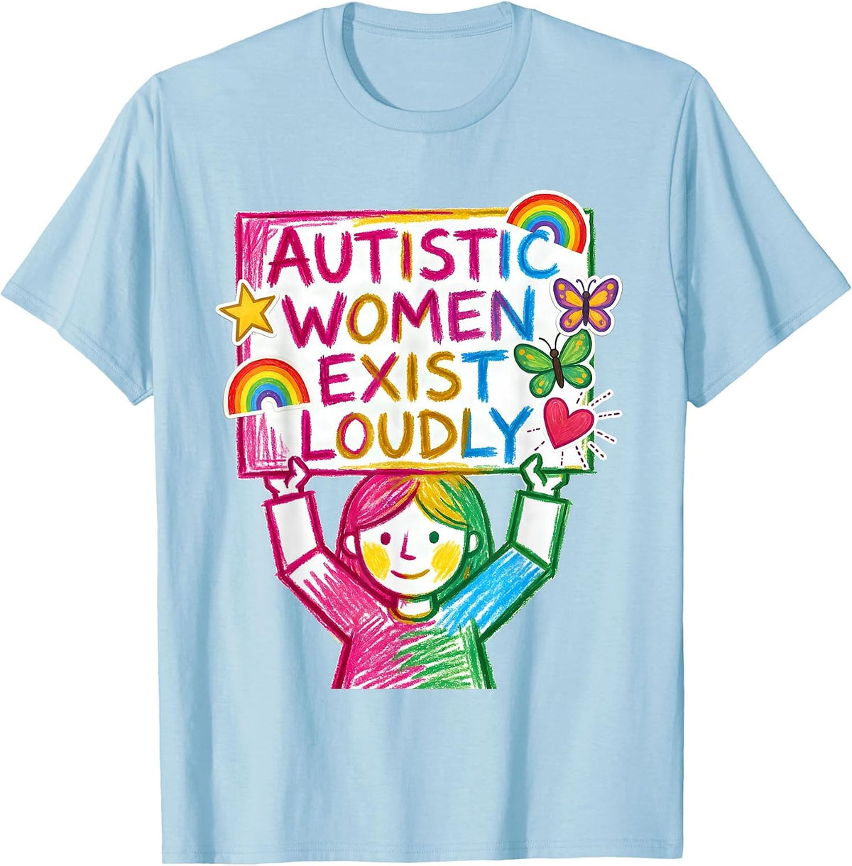 Men's Autistic Women Exist Loudly Awareness Design T-Shirt - Baby Blue