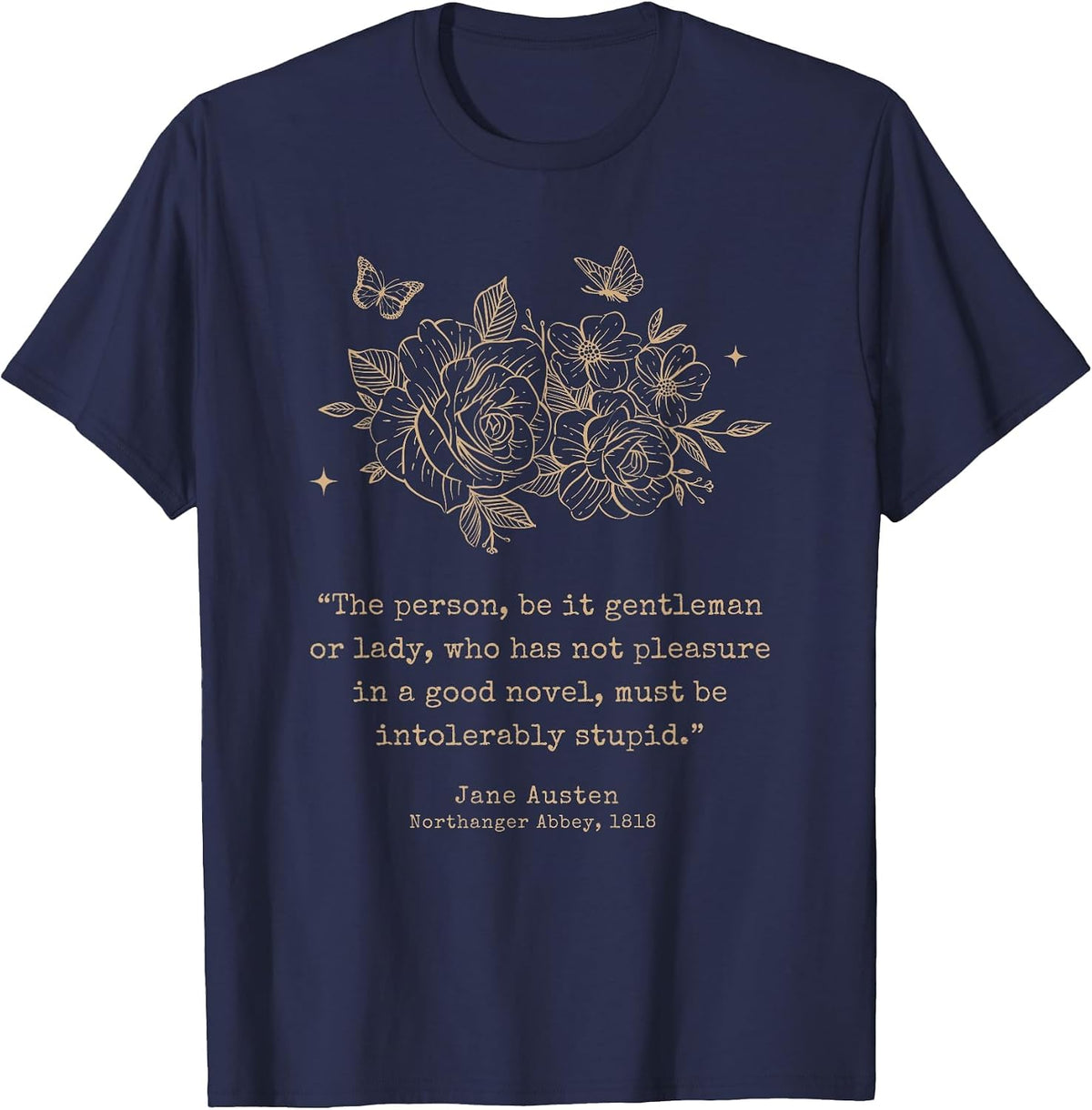 Jane Austen Dark Academia Bookish Bookworm Literary Novel T-Shirt - Navy Blue