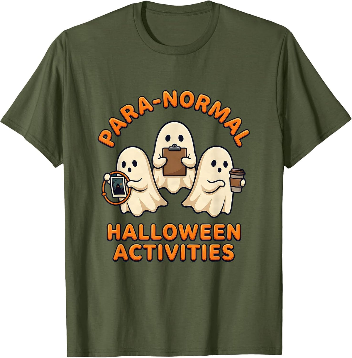 Para-Normal Halloween Activities Cute Ghost SPED T-Shirt - Olive Green