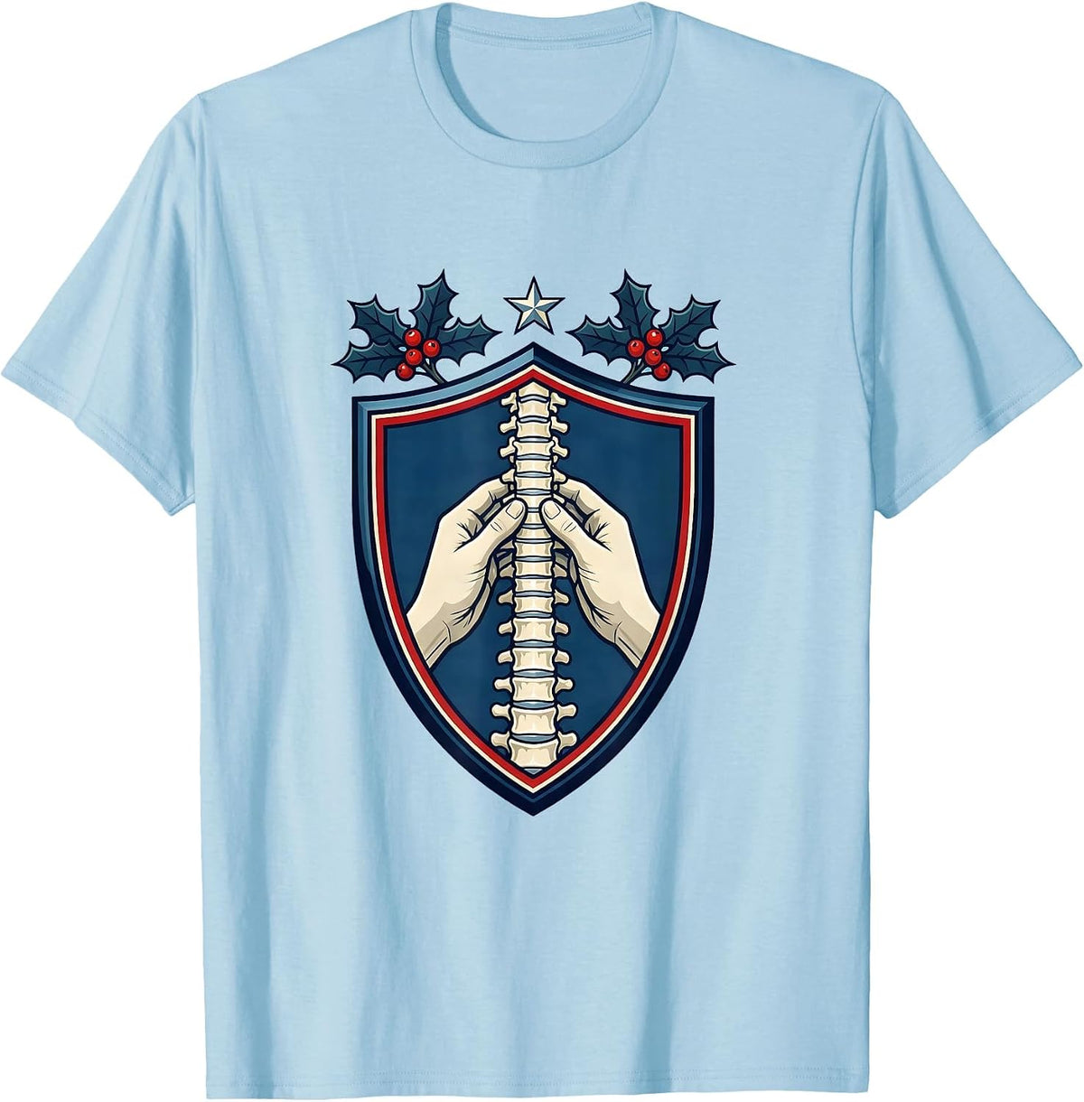 Men's Shield Spine Alignment Chiropractor Christmas Humor T-Shirt - Baby Blue