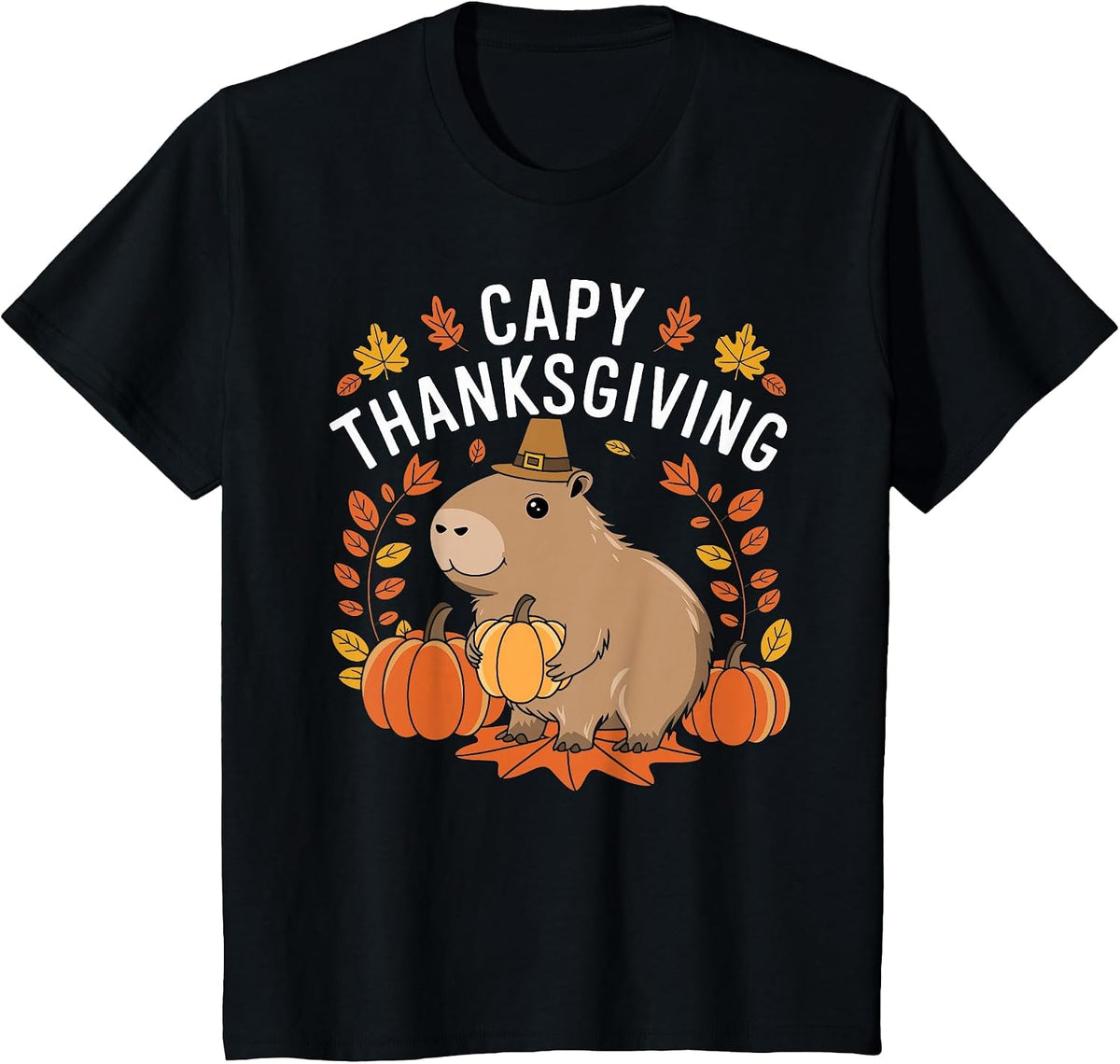 Capy Thanksgiving Funny Capybara Thanksgiving Fall T-Shirt - Black