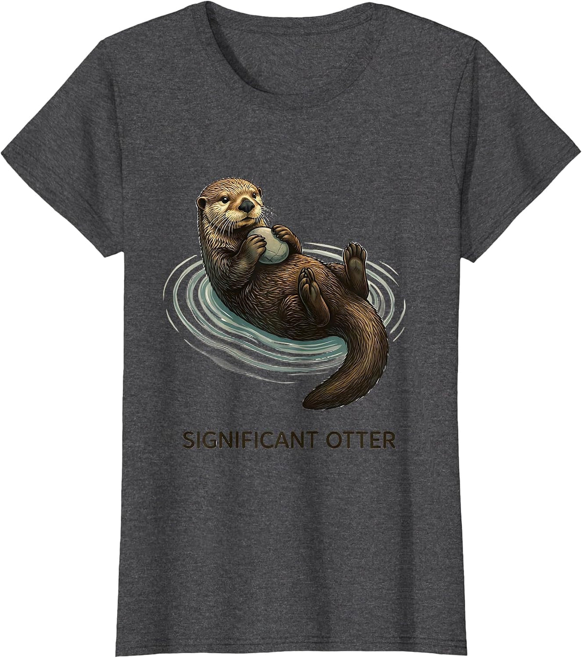 Women's Sea Otter Floating Calm Nature Art T-Shirt - Dark Heather Grey