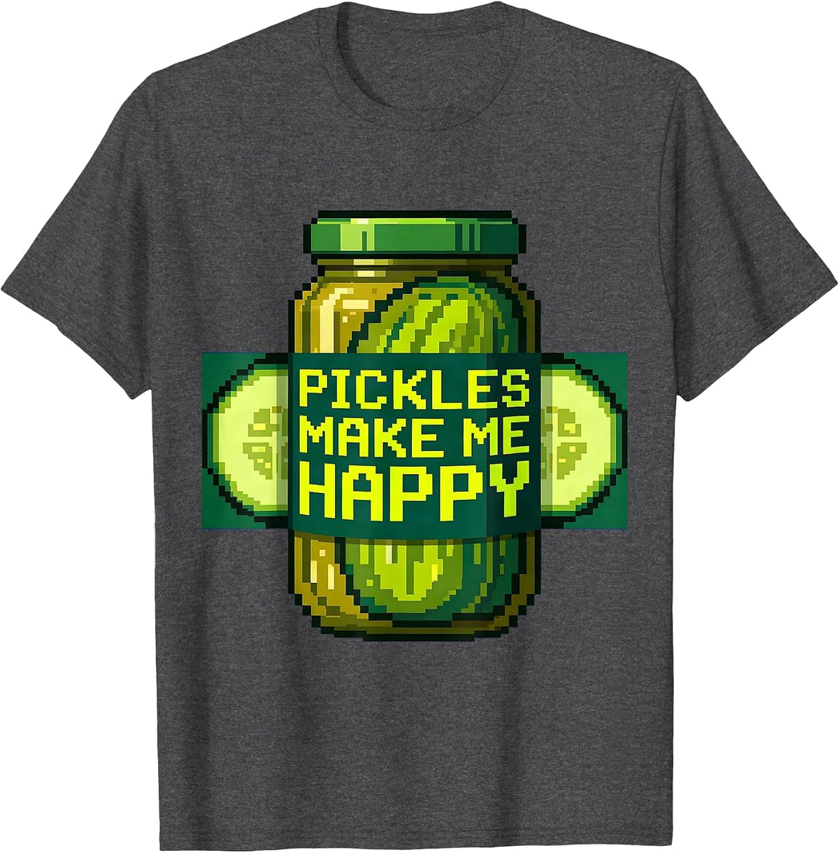 Pickles Make Me Happy Funny Pickle Lover Design T-Shirt - Dark Heather Grey