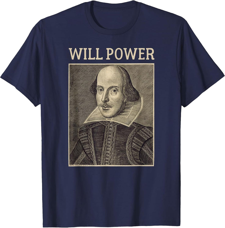 Shakespeare Will Power Literature Vintage Shakespeare Poster T-Shirt - Navy Blue