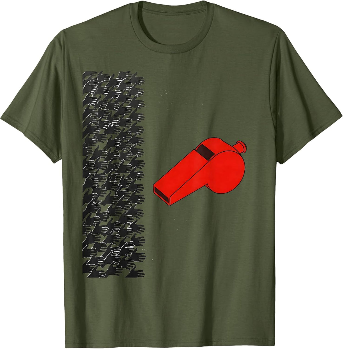Men's Whistle And Hands Minimalist PE Teacher Back To School T-Shirt - Olive Green