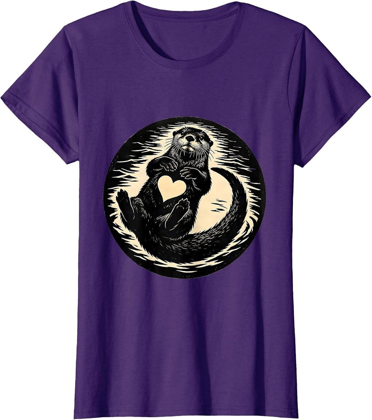 Back Floating Otter Silhouette Funny Animal Lover Humor T-Shirt, Women, Purple, Large - As Pictured
