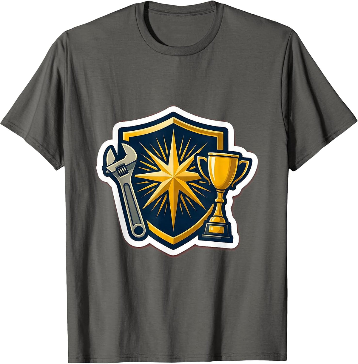 Men's Dad Badge Wrench and Trophy Graphic Tee T-Shirt - Asphalt Grey