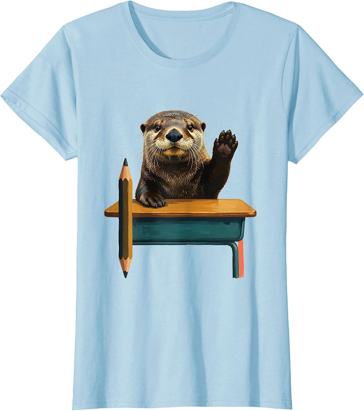 Sea Otter Teacher Back To School Classroom Desk T-Shirt - Baby Blue