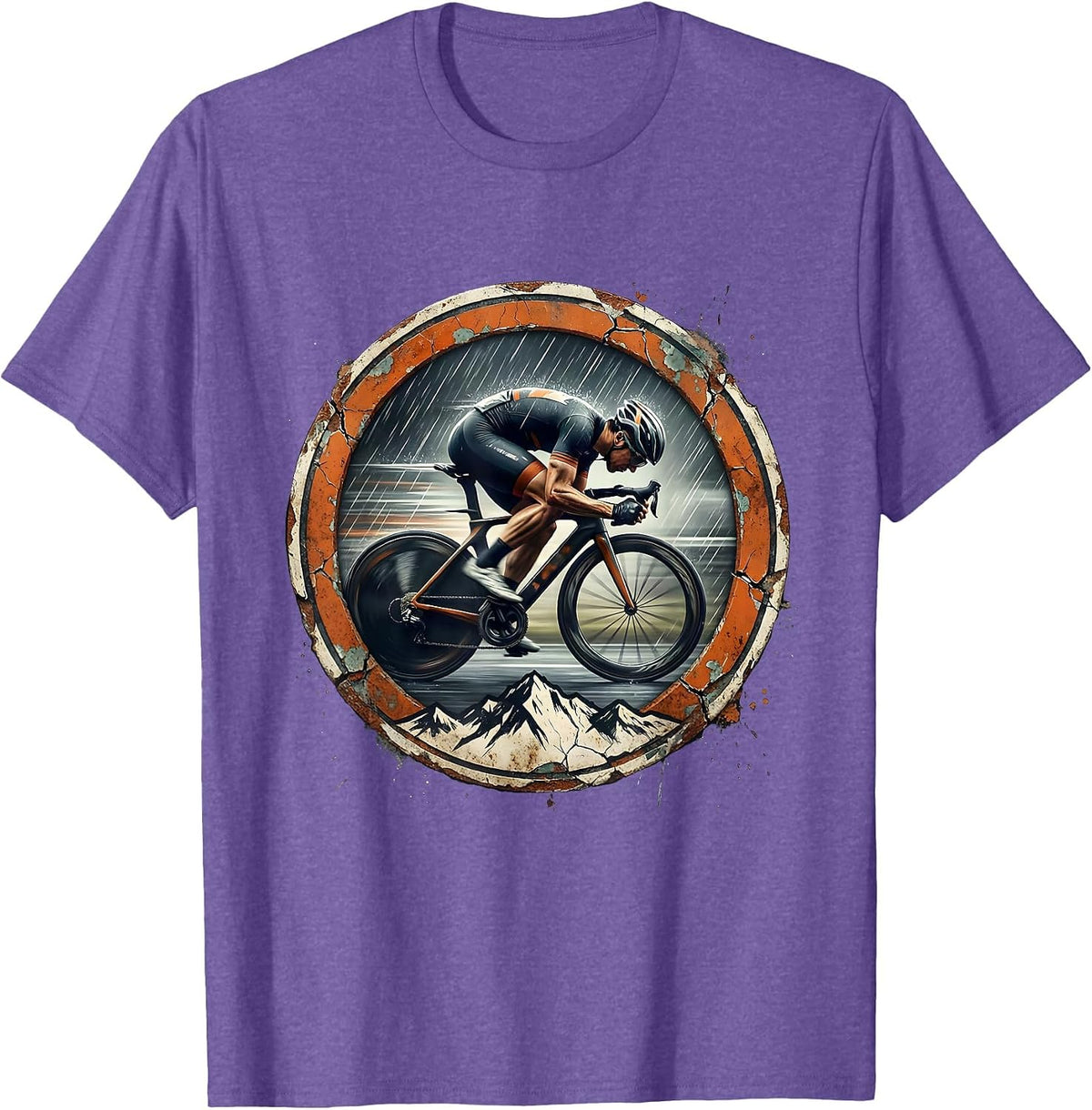Men's Cyclist Speeding Downhill in the Rain Graphic T-Shirt - Purple Heather