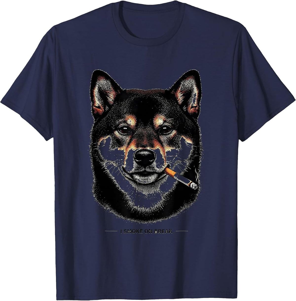 Men's I Smoke On Break Funny Shiba Inu Dog Meme Humor T-Shirt - Navy Blue