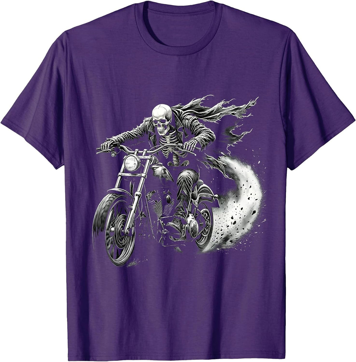 Skeleton Biker Full Speed Motorcycle Graphic T-Shirt - Purple