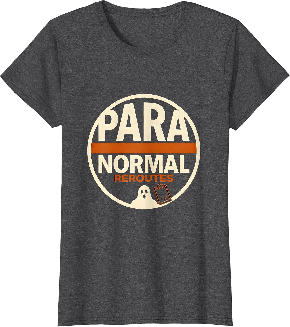 Women's Para Normal Reroutes Screenprint Ghost Para Teacher T-Shirt - Dark Heather Grey