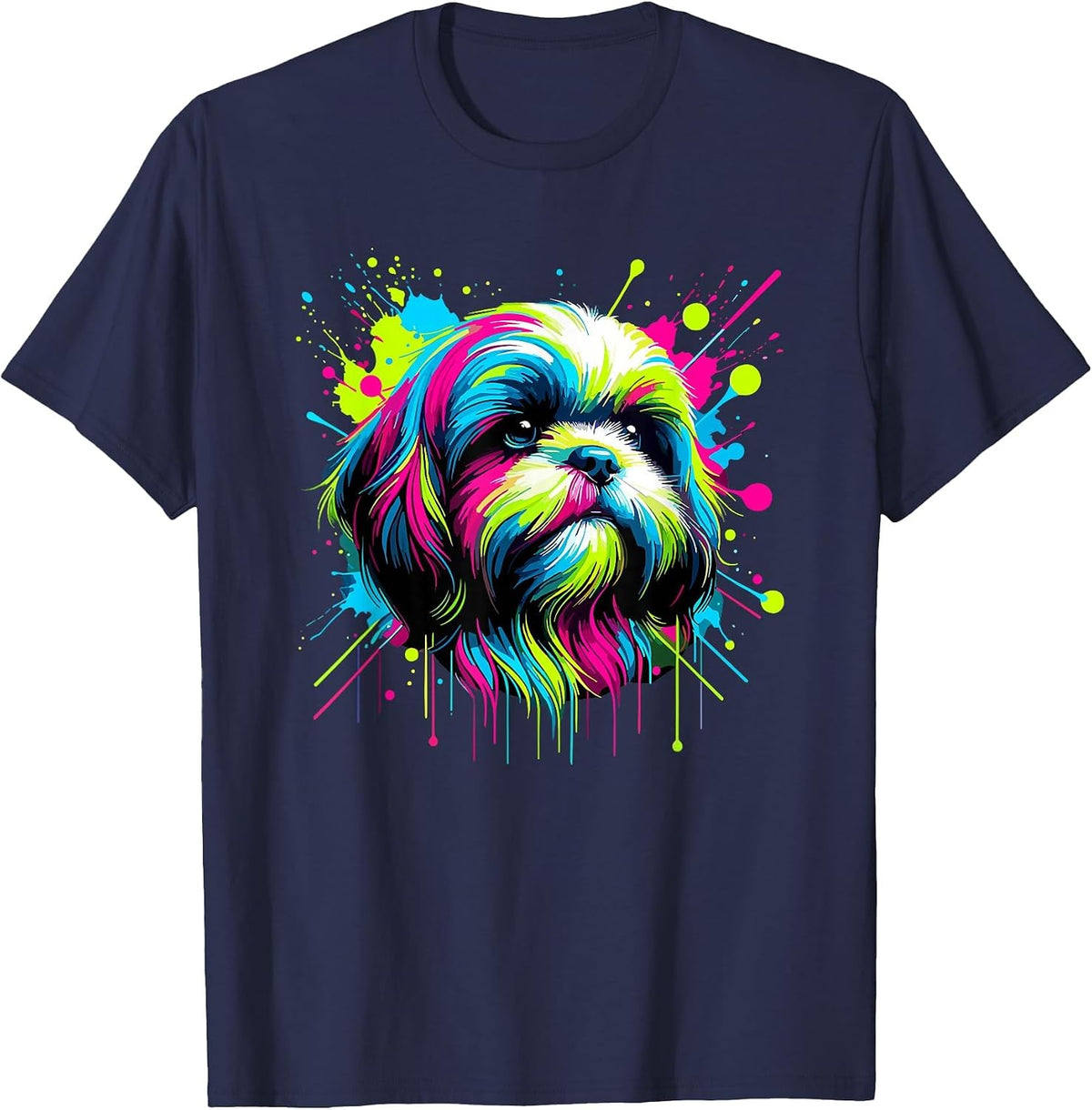 Splash Art Shih Tzu Shih Tzus T-Shirt - Navy Blue