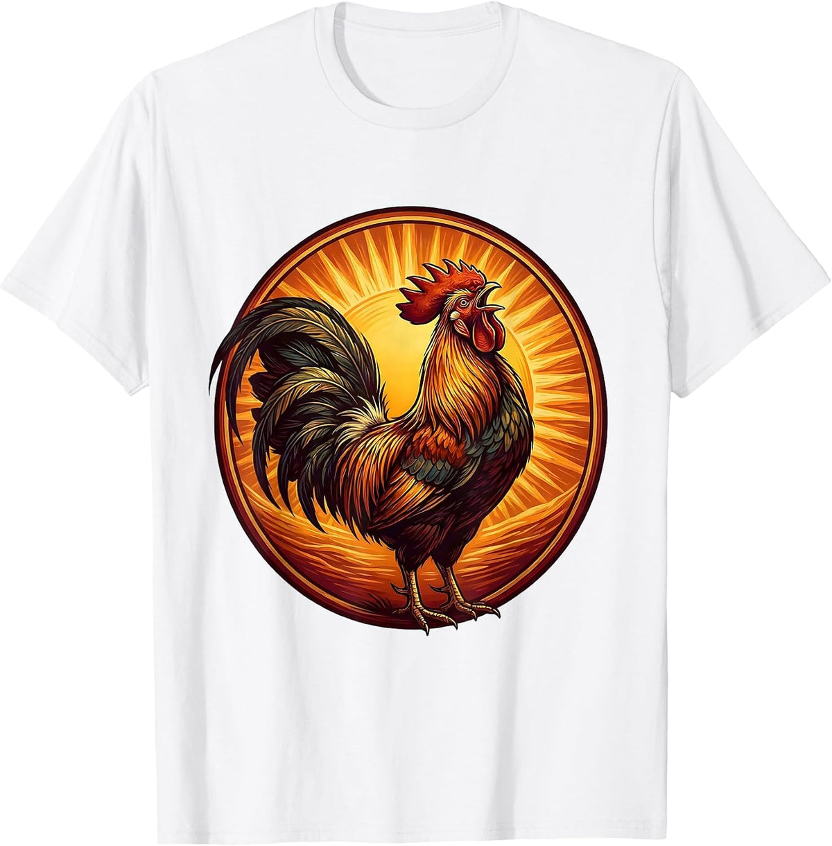 Men's Rooster Crowing at Sunrise Graphic Design T-Shirt - White