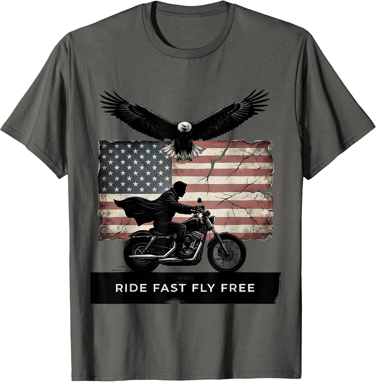 Men's Ride Fast Fly Free Godspeed Biker Design T-Shirt - Asphalt Grey