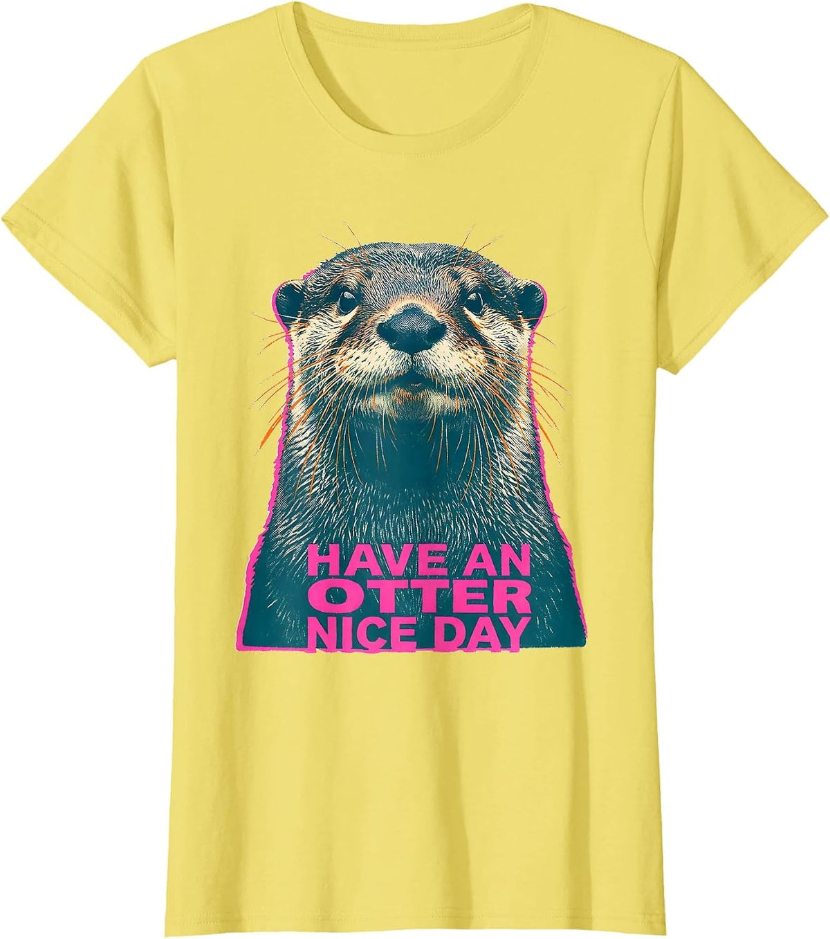 Have An Otter Nice Day Risograph Cute Otter Lover Humor T-Shirt - Lemon Yellow