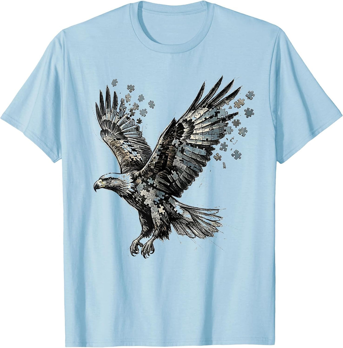 Men's Autism Awareness Puzzle Piece Soaring Bird Design T-Shirt - Baby Blue