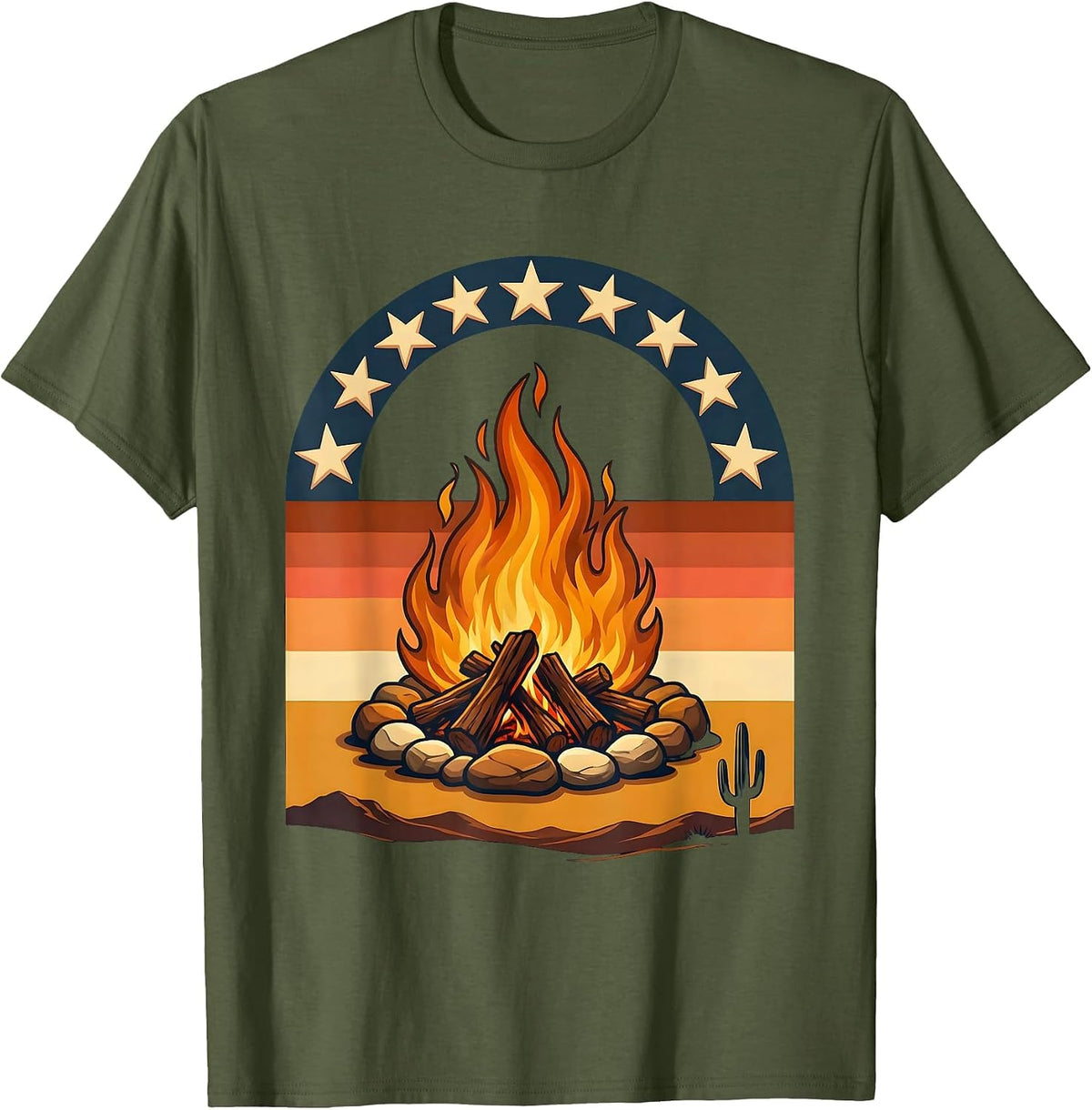 Men's Campfire Under the Stars Western Graphic Tee T-Shirt - Olive Green