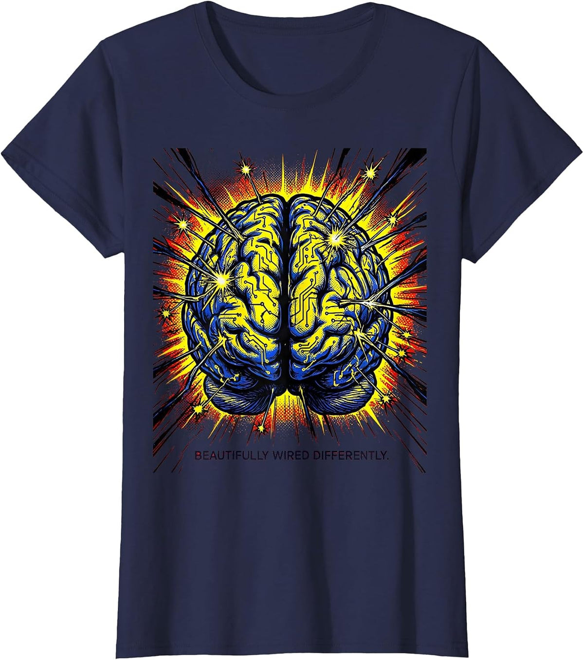 Women's Beautifully Wired Differently Neurodiversity Design T-Shirt - Navy Blue
