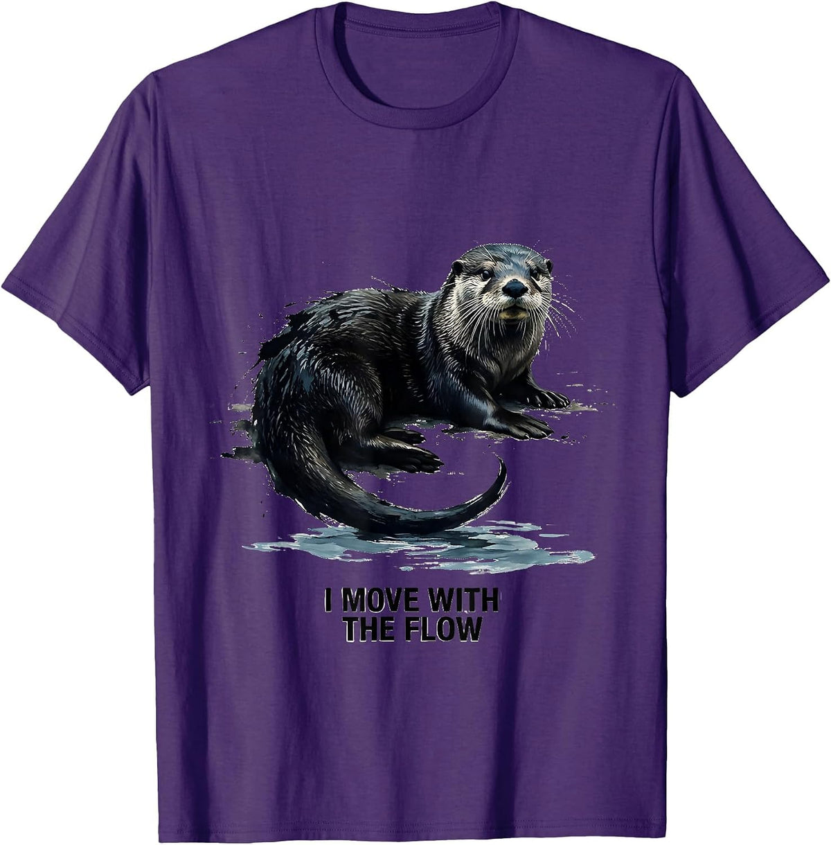 I Move With The Flow Ink Brush Sea Otter Nature Humor T-Shirt - Purple