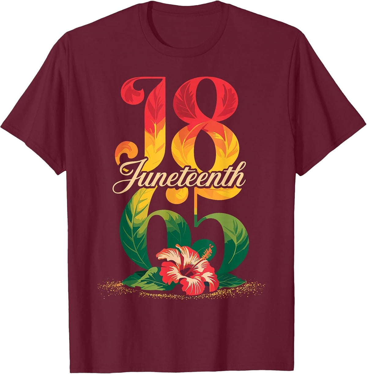 Juneteenth Black Women Flower Graphic Juneteenth 1865 Women T-Shirt - Burgundy