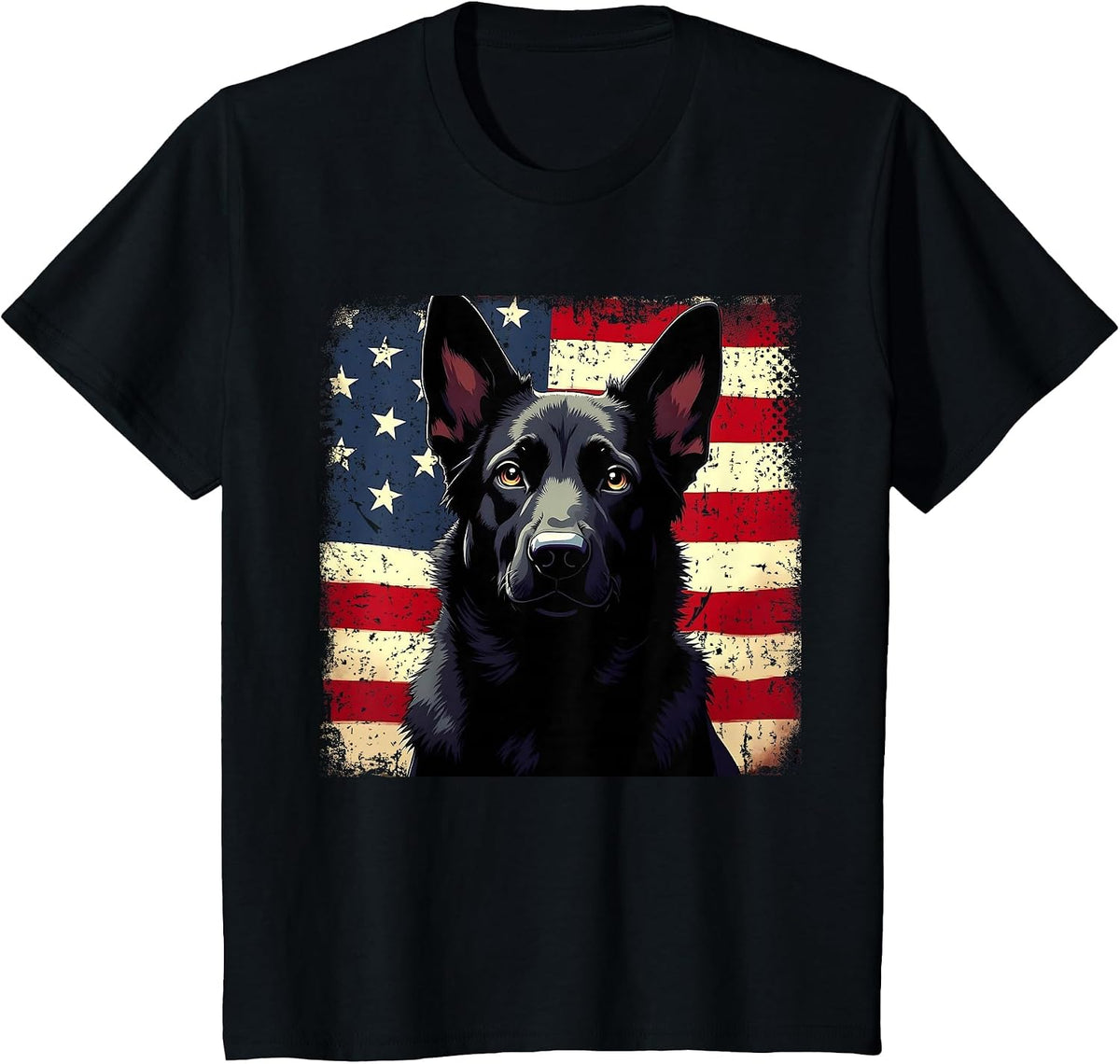 Patriotic Black German Shepherd USA American Flag Dog Lover T-Shirt - Black