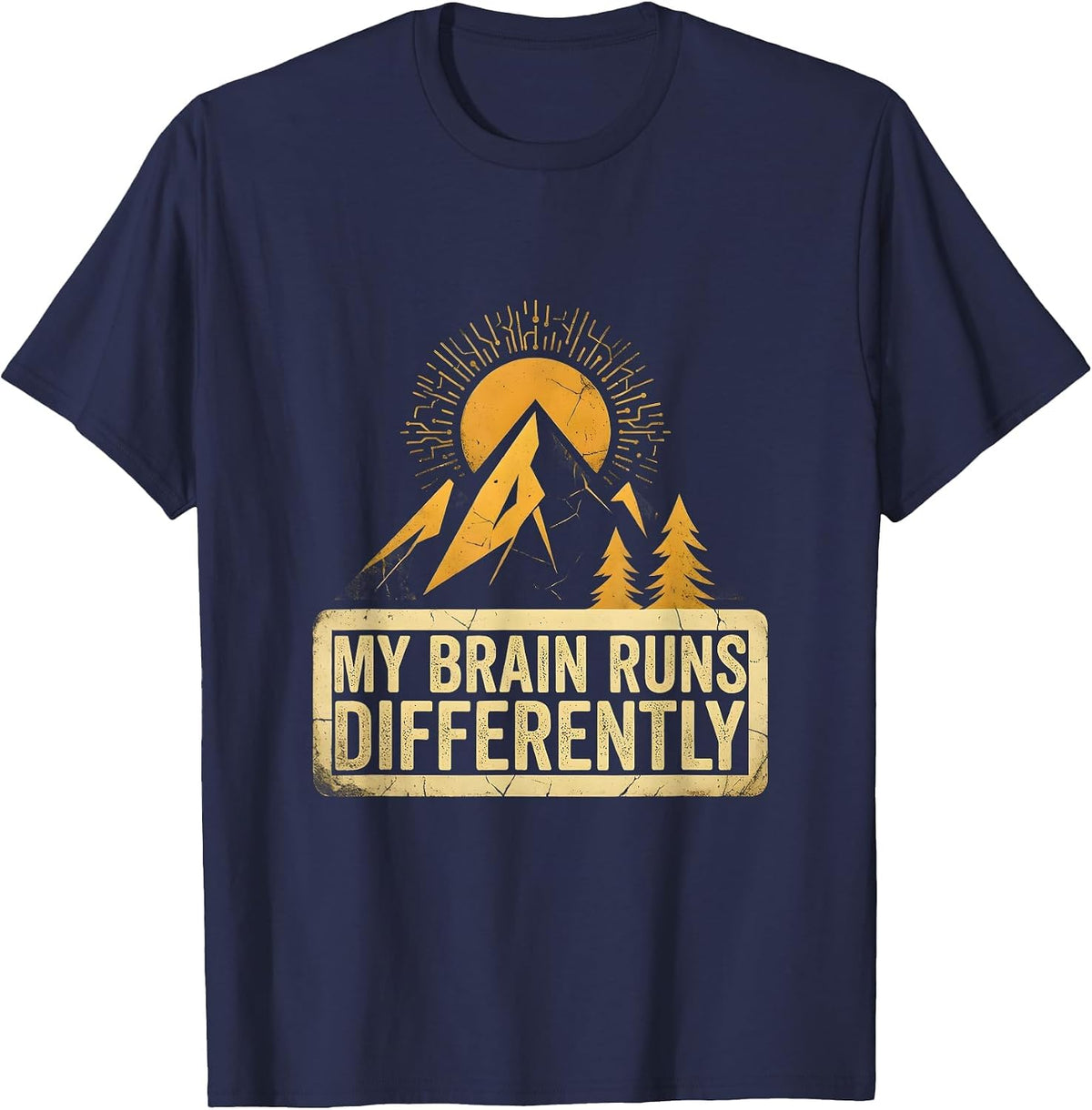 My Brain Runs Differently Autism Awareness Design T-Shirt - Navy Blue