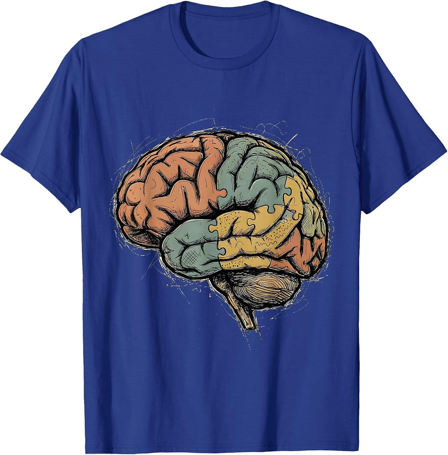 Colorful Puzzle Brain Special Education Art T-Shirt - Royal Blue