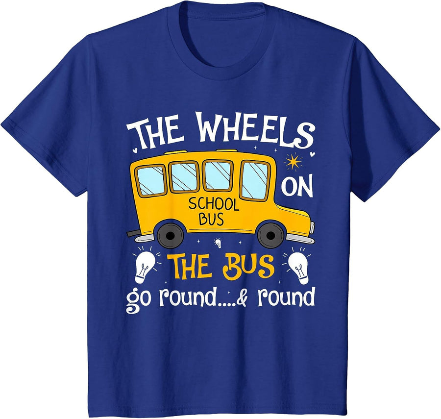 Kids Back to School Funny The Wheels On The Bus Toddler Kids Boys T-Shirt - Royal Blue