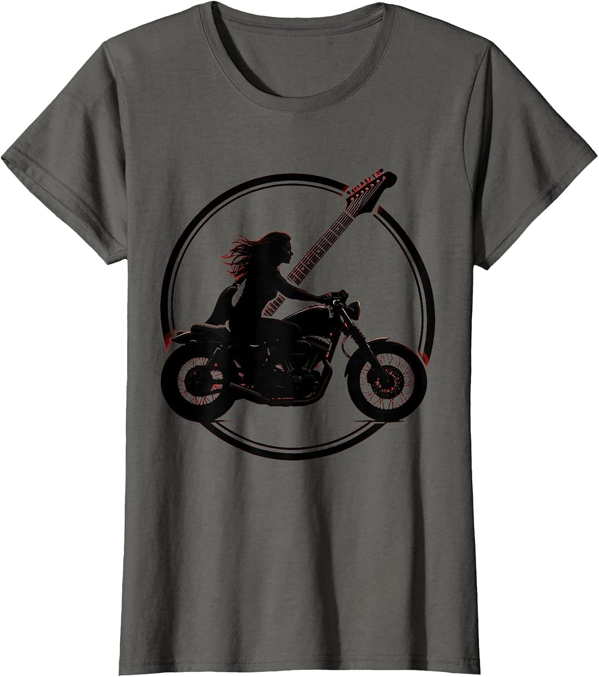 Women's Electric Guitar Motorcycle Rider Band Graphic T-Shirt - Asphalt Grey