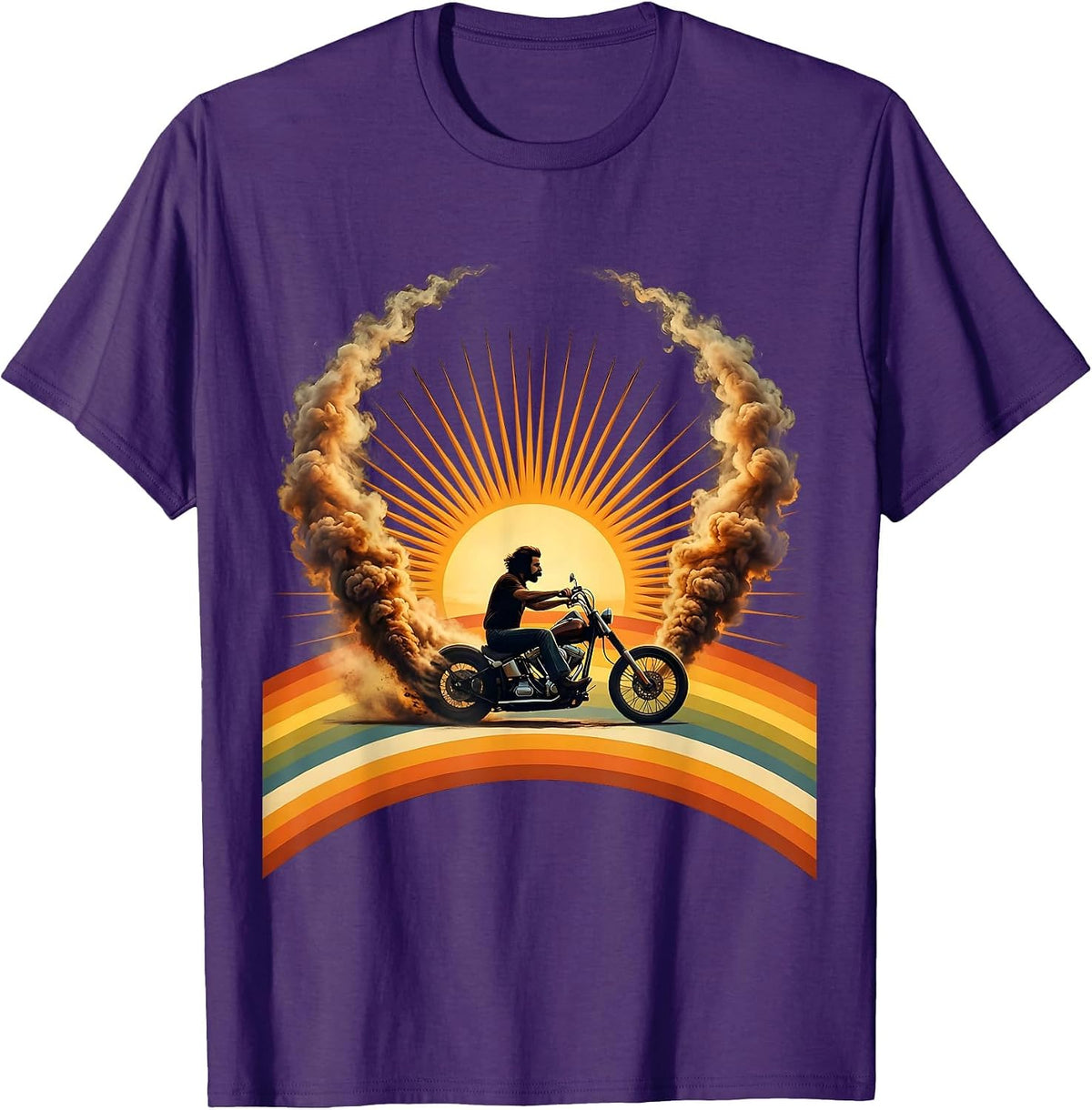 Men's Cool Dad Motorcycle Burnout Vintage Biker Graphic T-Shirt - Purple