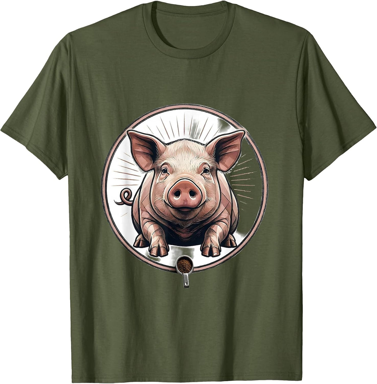 Sealed Pig Badge Minimalist Farm Animal Lover Humor T-Shirt - Olive Green