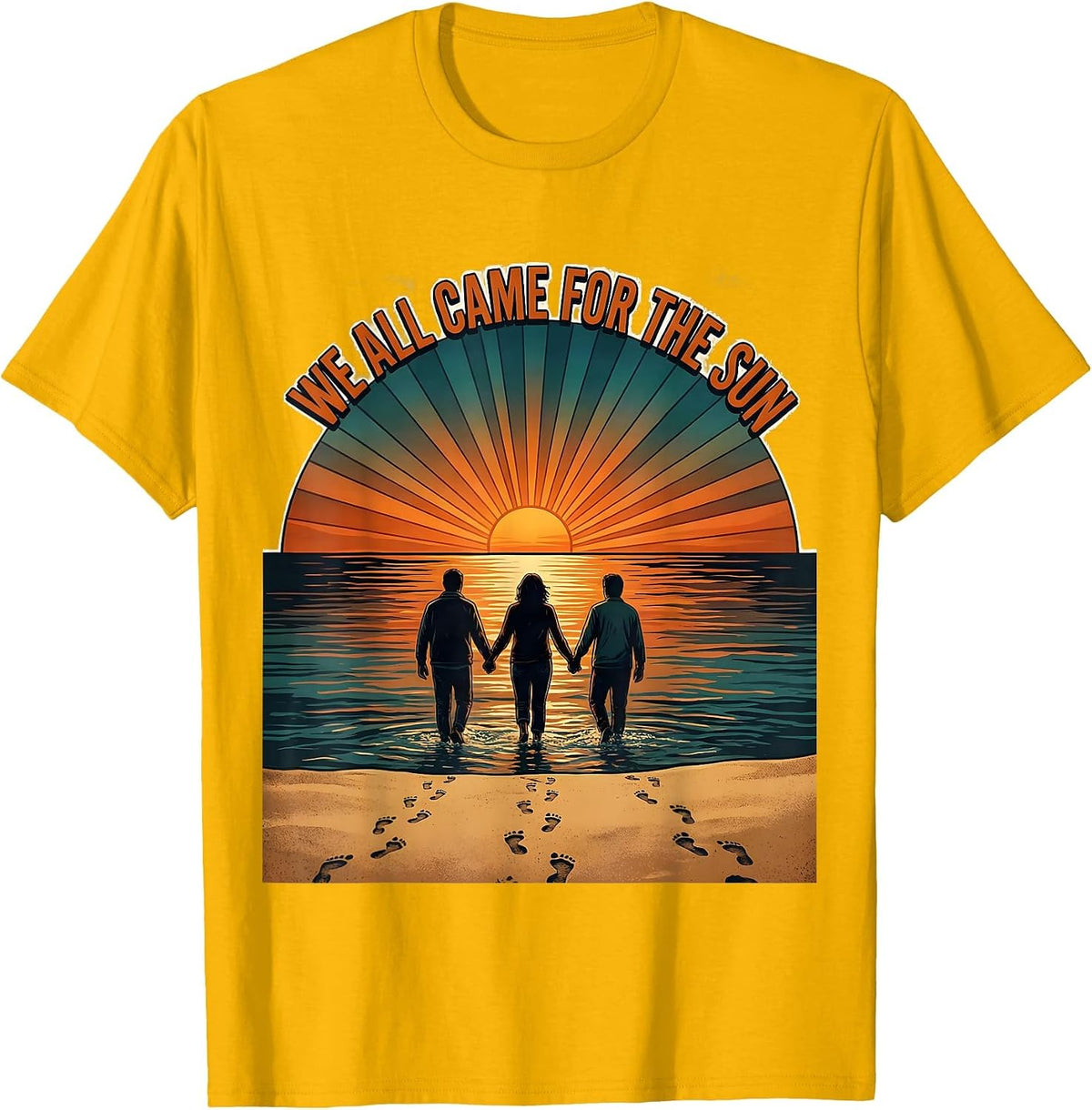 We All Came For The Sun Retro Beach Summer Vacation Group T-Shirt - Golden Yellow