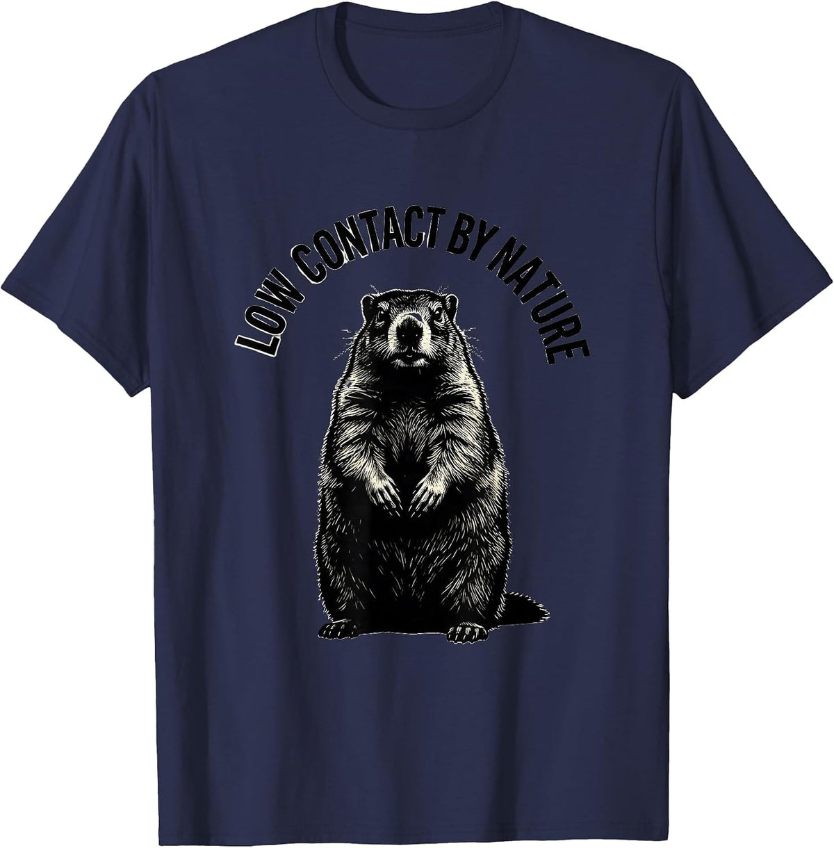 Low Contact By Nature Whimsical Groundhog Hedgehog Humor T-Shirt - Navy Blue
