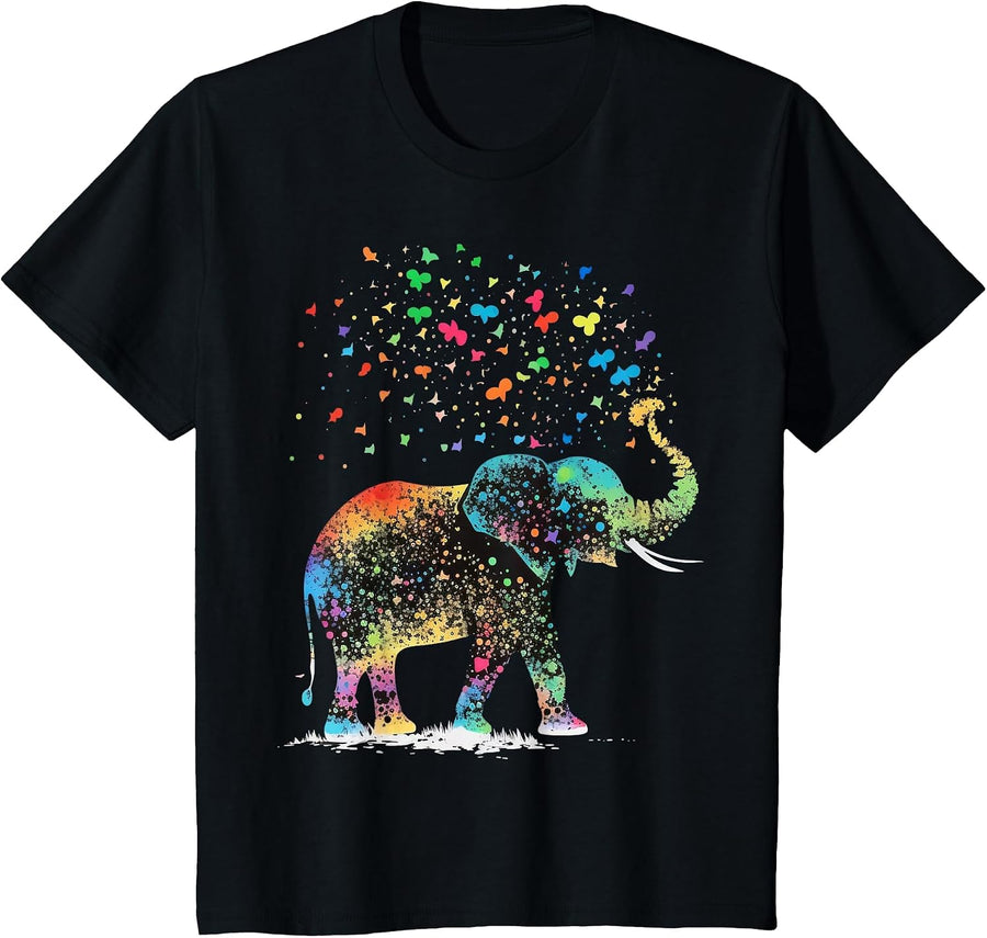 Cute Elephant Lover Animal Tees T Shirts for Kids Women Men - Black