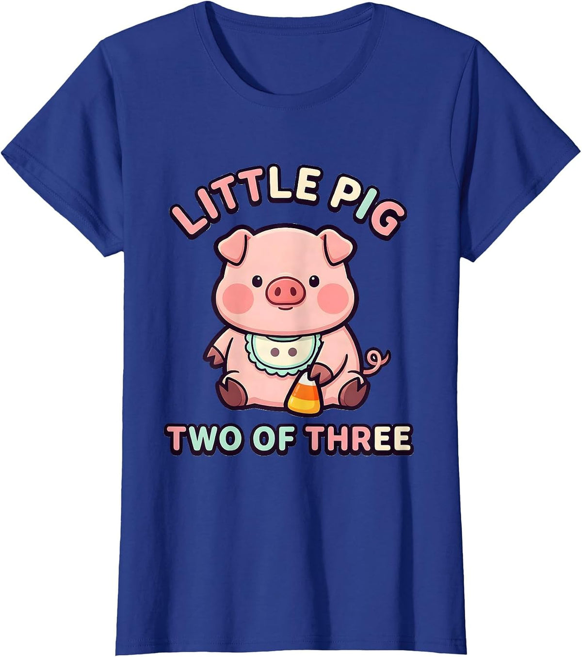 Women's Little Pig Two Of Three Cute Kawaii Pig Lover Halloween T-Shirt - Royal Blue