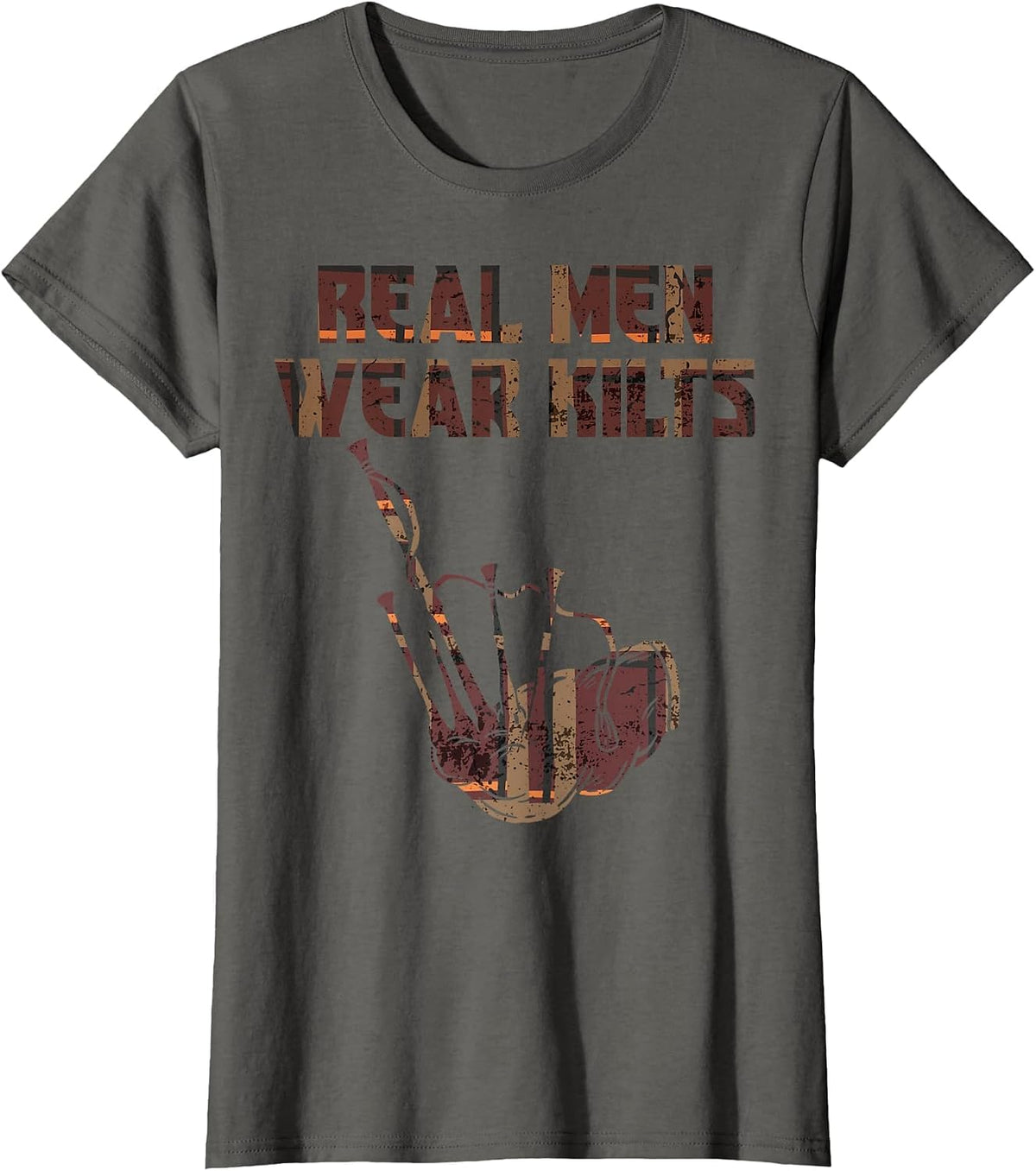 Bagpipe Practice Real Men Wear Kilts Scotland Pride Bagpiper T-Shirt - Asphalt Grey