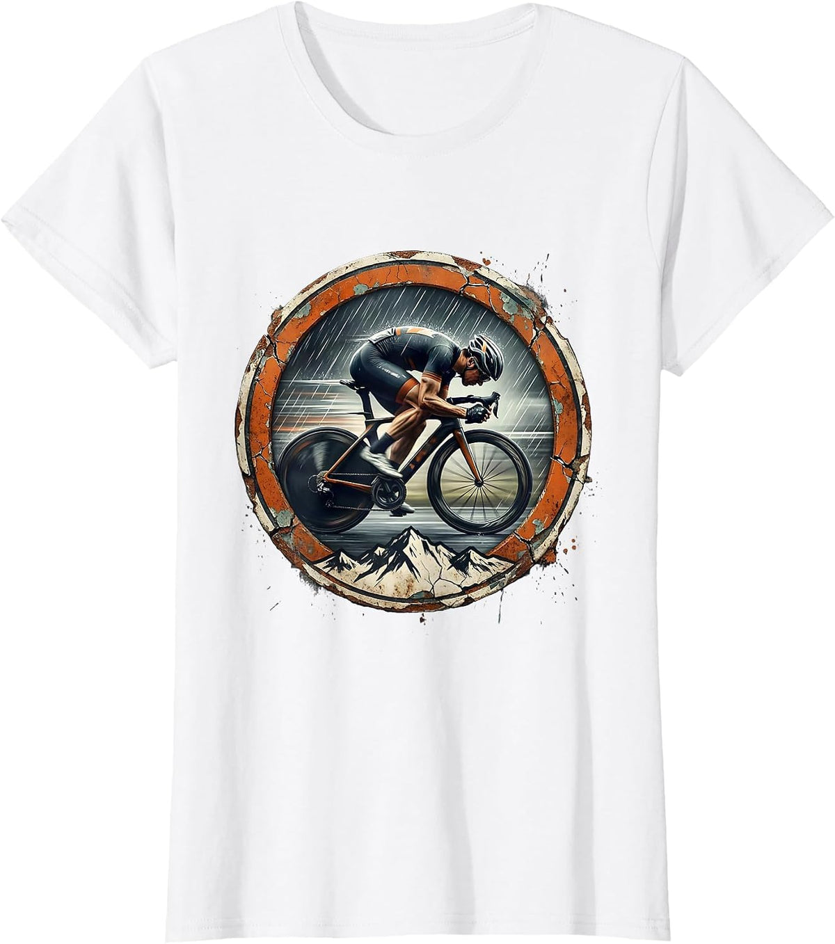 Women's Cyclist Speeding Downhill in the Rain Graphic T-Shirt - White