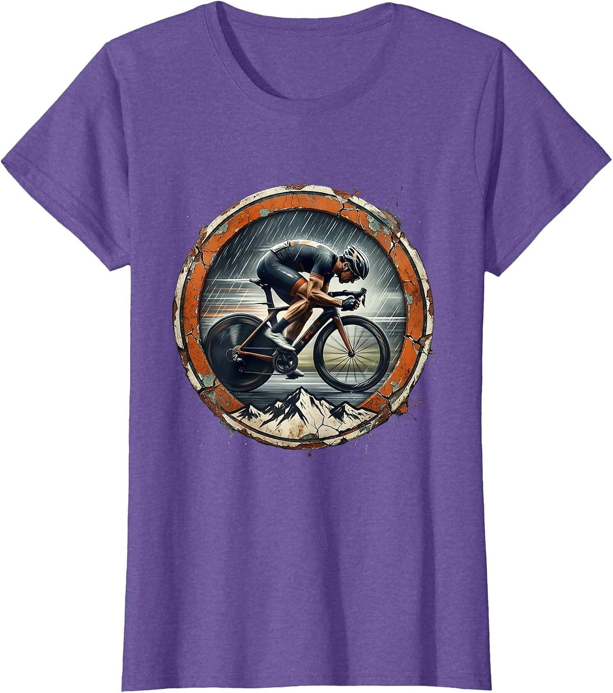 Women's Cyclist Speeding Downhill in the Rain Graphic T-Shirt - Purple Heather