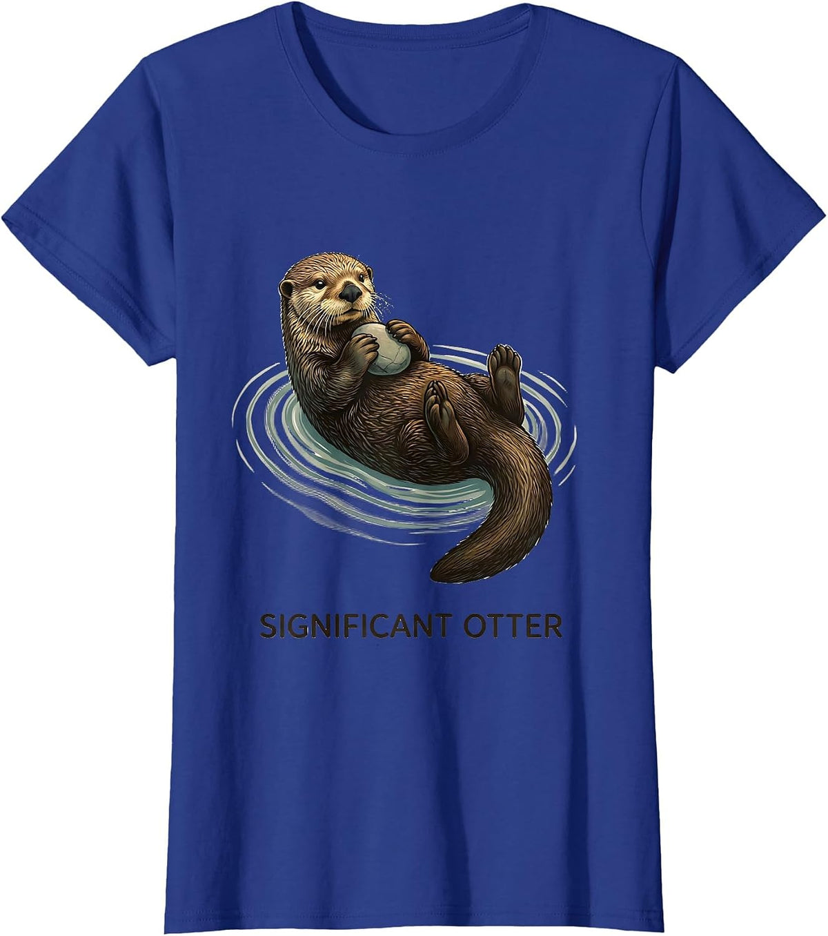 Women's Sea Otter Floating Calm Nature Art T-Shirt - Royal Blue
