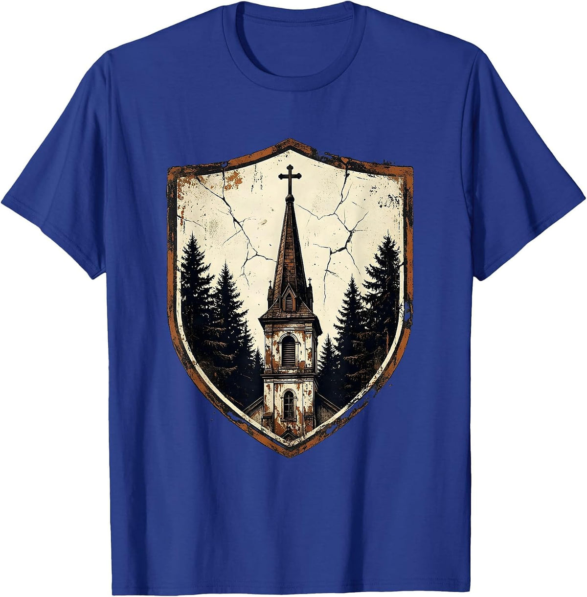 Men's God Family Country Old Church Steeple Design T-Shirt - Royal Blue