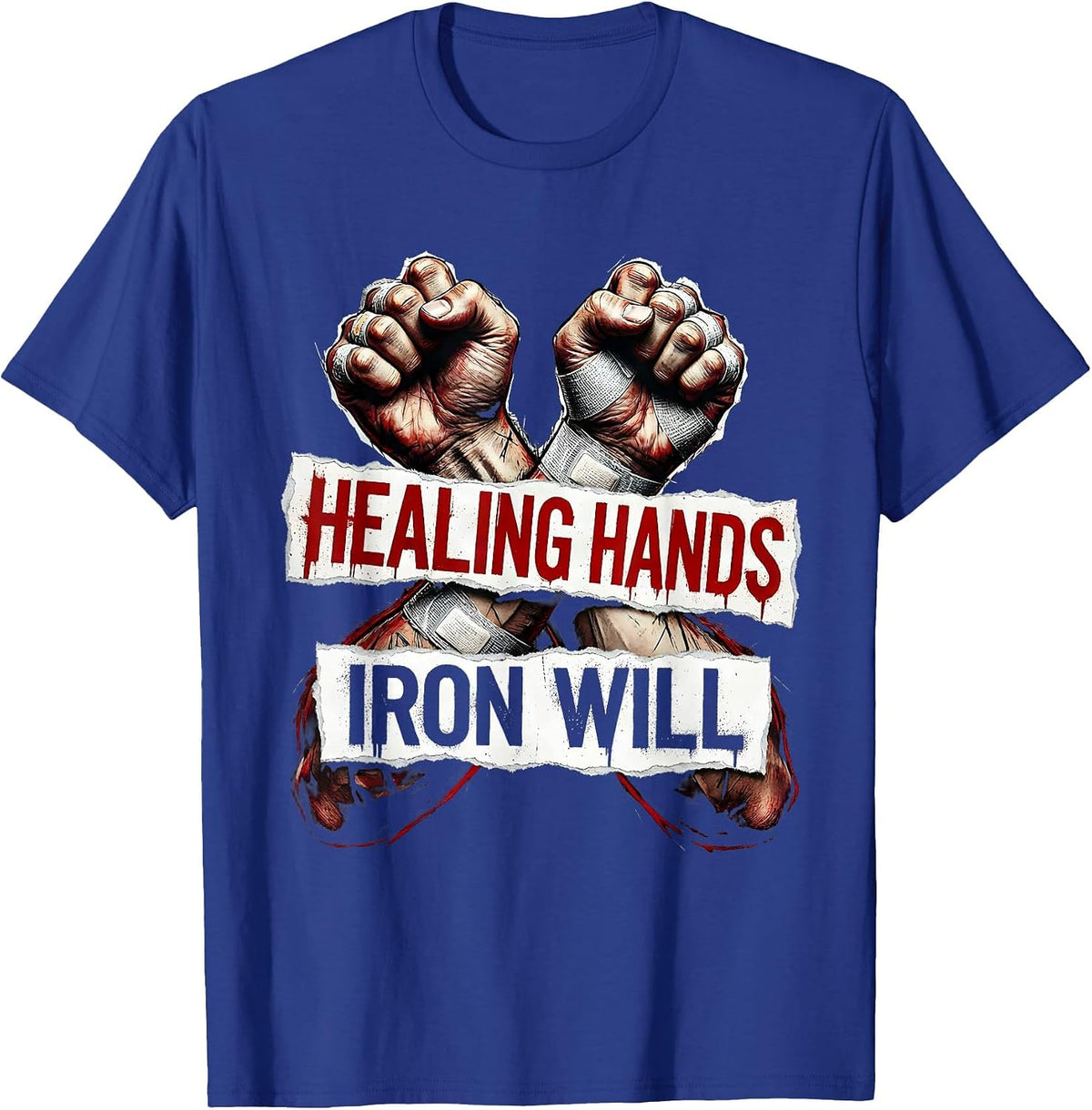 Healing Hands Iron Will CNA Nurse Design T-Shirt - Royal Blue
