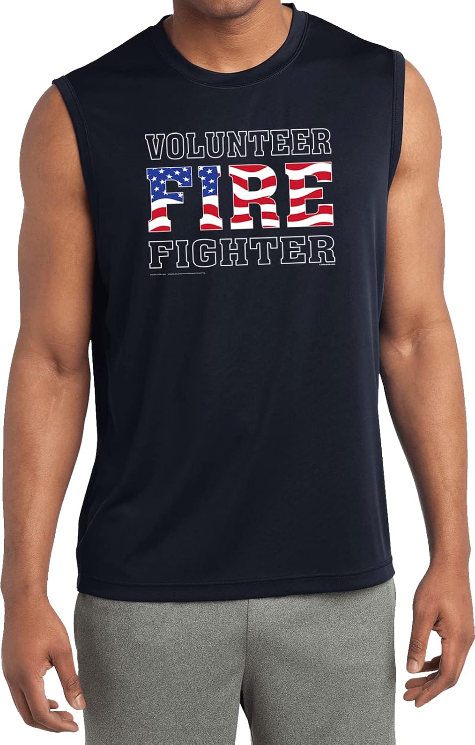 Volunteer Firefighter US Flag Sleeveless Moisture Wicking Shirt - Navy