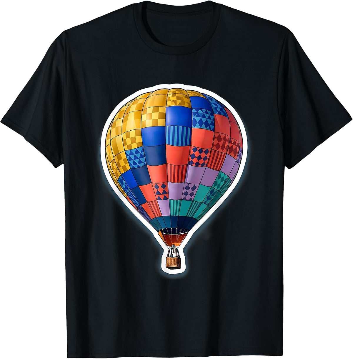 Men's Autism Awareness Patchwork Quilt Hot Air Balloon T-Shirt - Black
