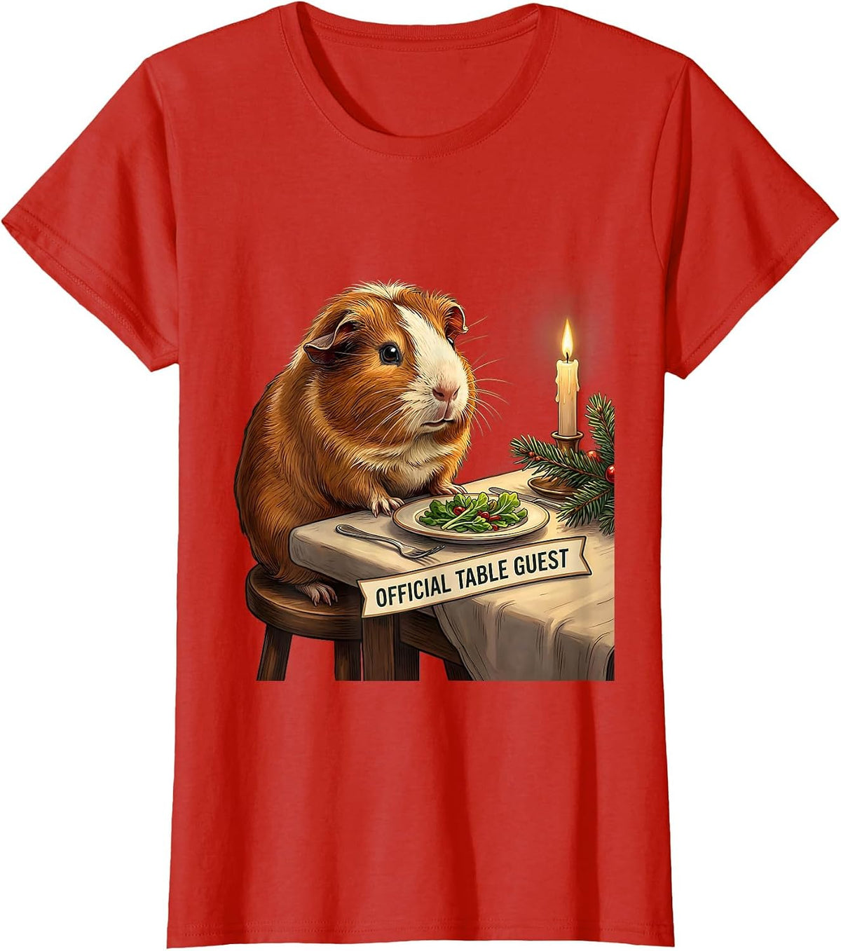 Women's Official Table Guest Funny Guinea Pig Christmas Pet Lover T-Shirt - Red