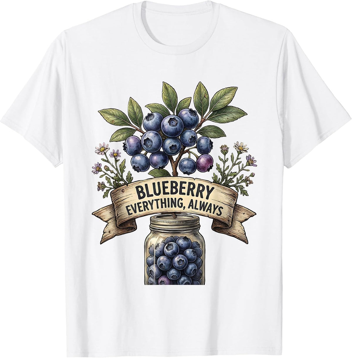 Men's Blueberry Everything Always Bold Fruit Design T-Shirt - White